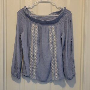 Lily White Soft Blue Over-the-Shoulder Boho Top size L